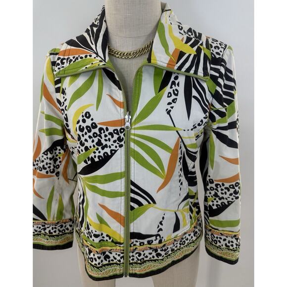 Euc Women’s Medium City Girl Nancy Bolen Tropical Print Jacket Reversible - Picture 1 of 8